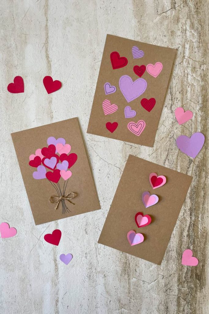 Alle drei Herz-Karten mit verschiedenen DIY Versionen